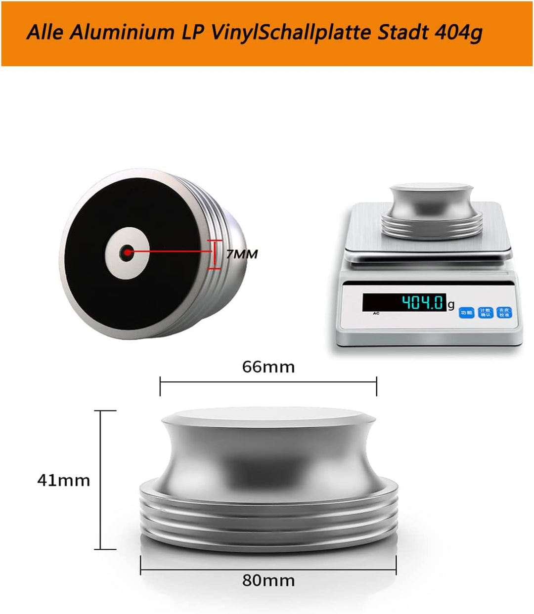 Brollitest Plattenspieler Stabilizer, Gewicht 404 g Durchmesser bis zu 7mm Aluminium LP Vinyl Platte