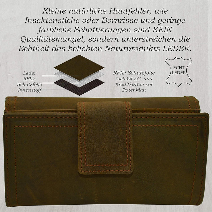 flevado Buisness Damen Brieftasche Vintage Hand Made mit RFID Schutz