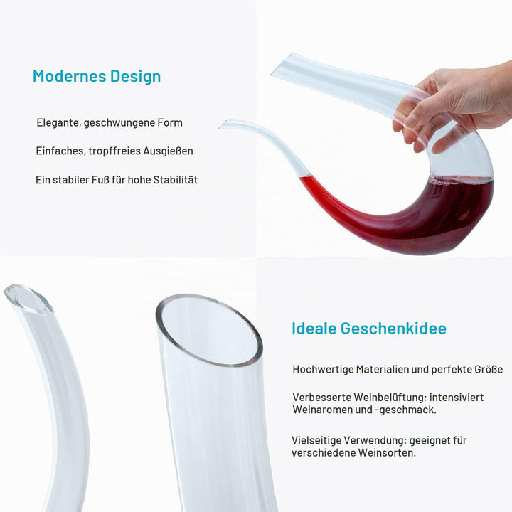 Intirilife Wein Dekanter in U-Form aus Glas in Klar - 750 ml- Weinkaraffe, Rotwein Dekantierer, Wein