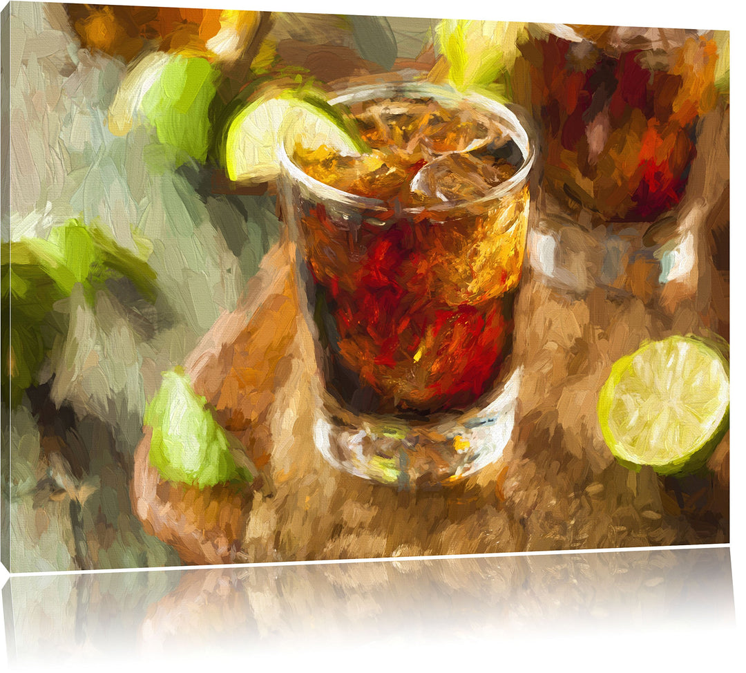 Pixxprint Erfrischender Cuba Libre Kunst als Leinwandbild/Grösse: 100x70 / Wandbild/Kunstdruck/ferti