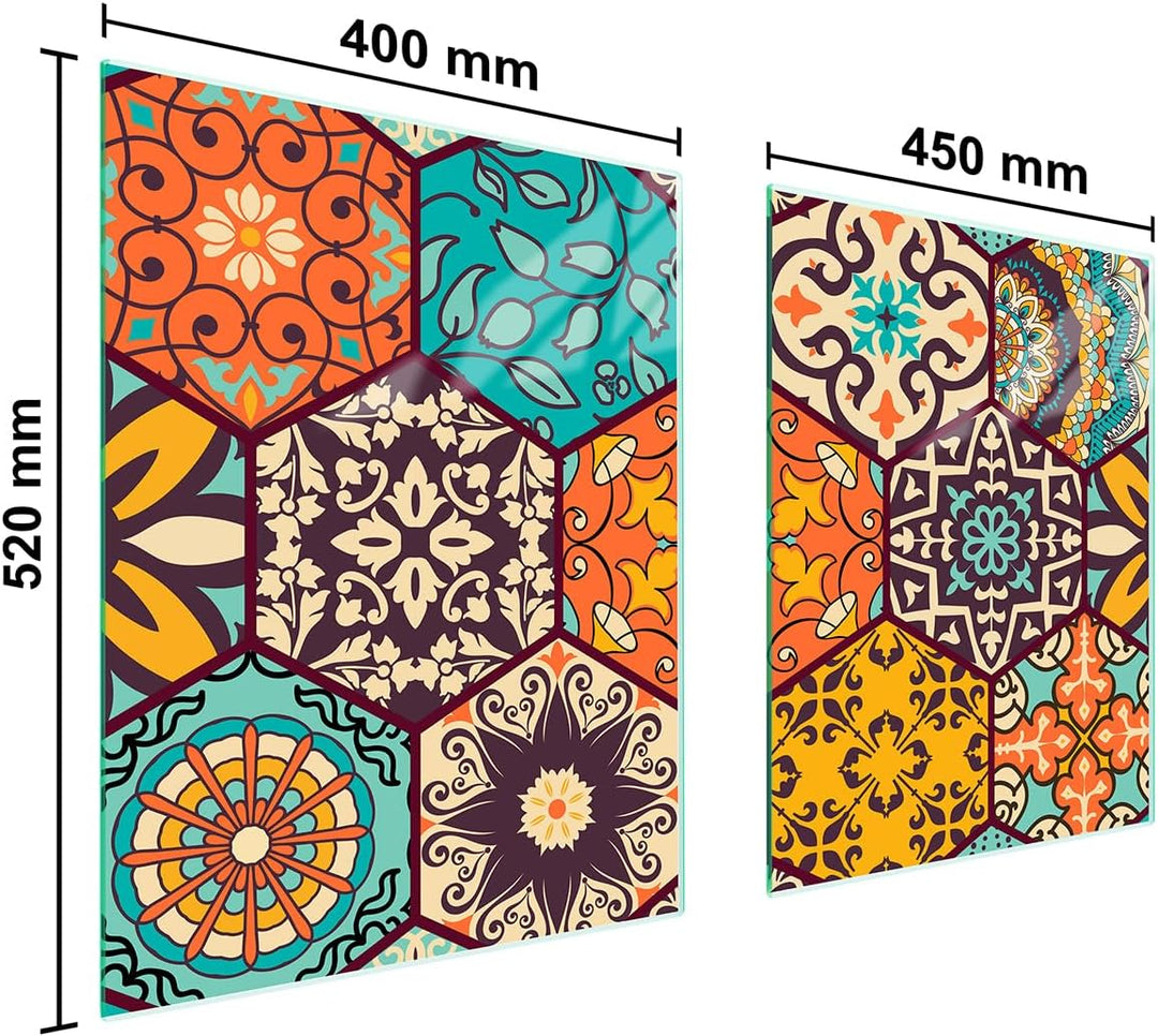 TMK ArtDeko Herdabdeckplatte 2 Teilig 40x52 + 45x52 cm - Spritzschutz Herdabdeckung – Herdschutz aus
