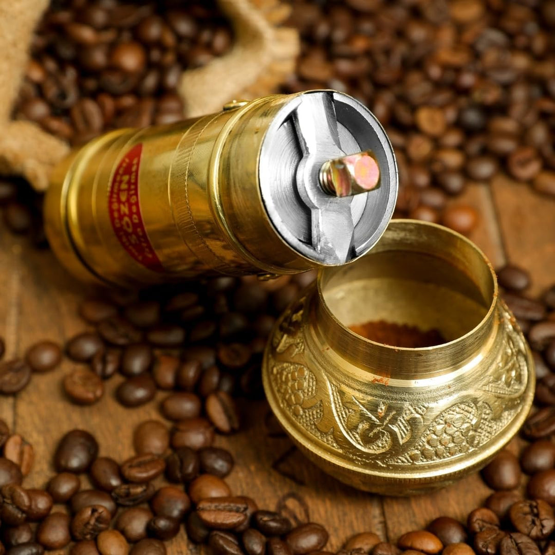 SOZEN 16.3cm Manuelle Kaffeemühle Messing - Handkurbel Burr Mühle für Türkischen Kaffee, Französisch