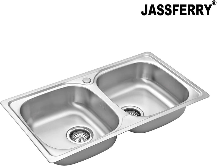 JASSFERRY Küchenspüle 2 Becken, Einbauwaschbecken aus Edelstahl, mit Abfluss Rohrsatz, 80 x 44 cm, 8