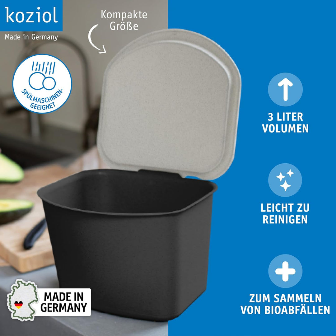 Koziol BIBO Biomülleimer 3 Liter mit Deckel | Küchenabfalleimer, Komposteimer | biozirkulärer Kunsts