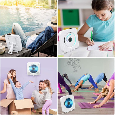 Tragbarer CD Player Bluetooth, Qoosea Wandmontierbar Eingebaute HiFi-Lautsprecher für Kinder, Music