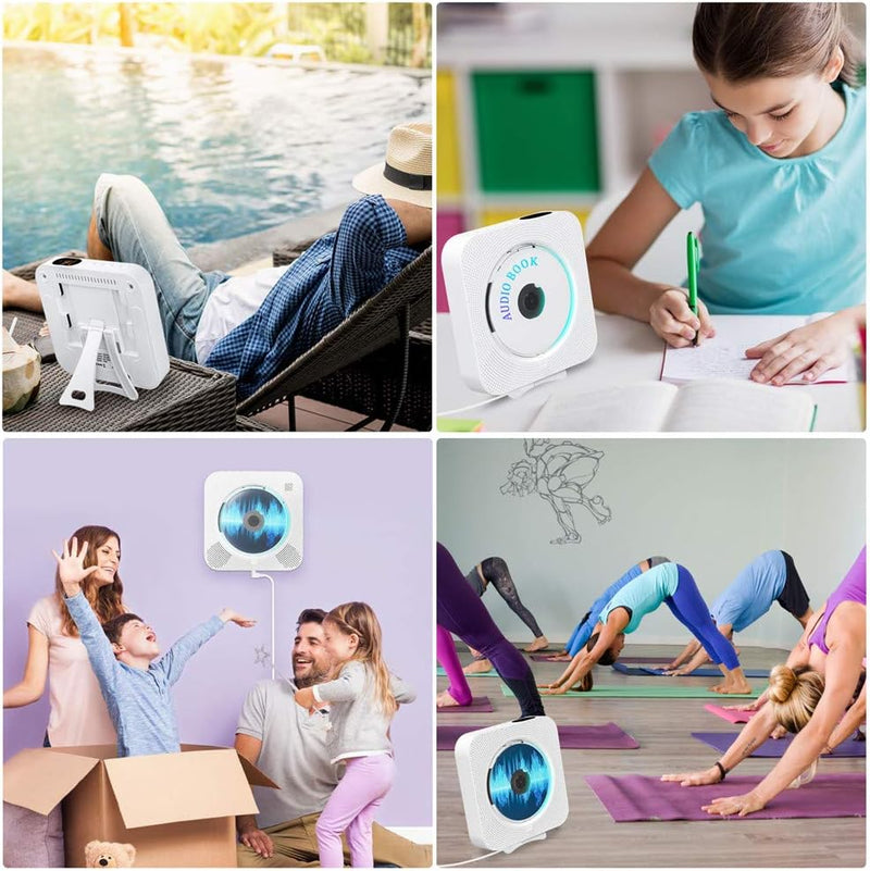 Tragbarer CD Player Bluetooth, Qoosea Wandmontierbar Eingebaute HiFi-Lautsprecher für Kinder, Music