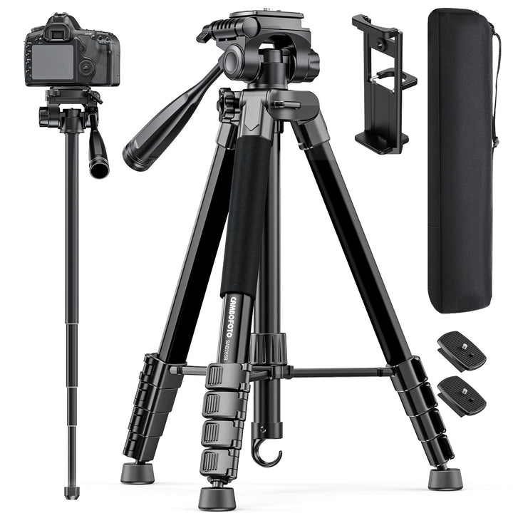CAMBOFOTO 186cm Kamera Stativ und Einbeinstativ, Professionelles Aluminium Fotostativ für DSLR/Spieg
