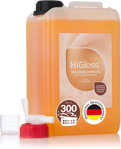 HiGloss Vollwaschmittel Hochkonzentrat, 3l inklusive Dossierhilfe und Auslaufhahn, Allergikergeeigne
