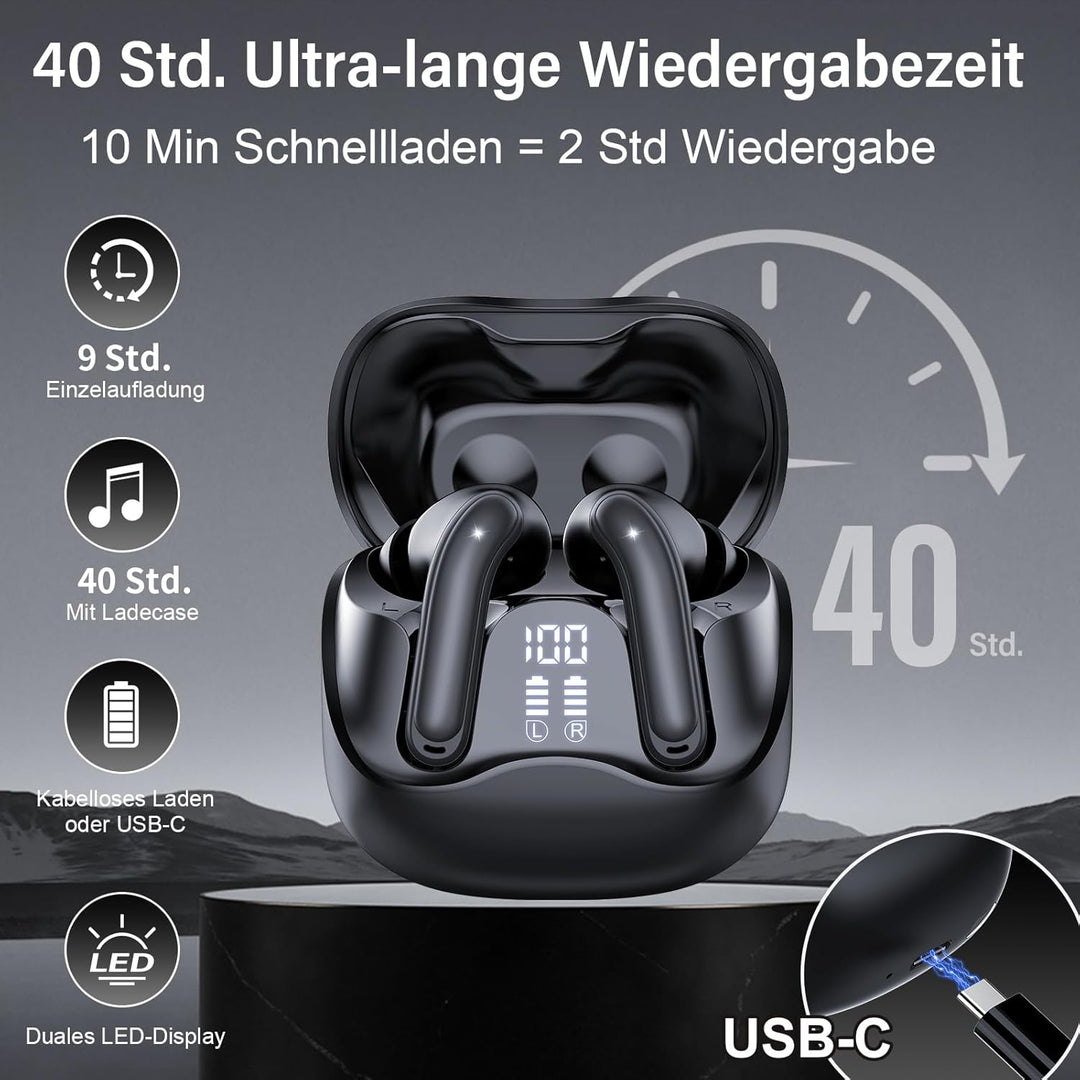 Bluetooth Kopfhörer mit Hybride Aktive Geräuschunterdrückung, In Ear Kopfhörer Kabellos Bluetooth 5.