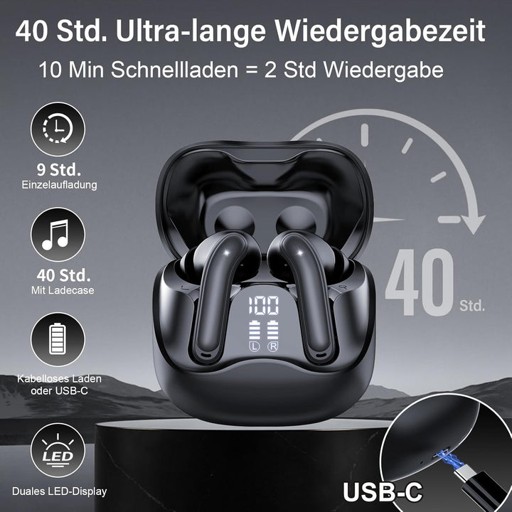 Bluetooth Kopfhörer mit Hybride Aktive Geräuschunterdrückung, In Ear Kopfhörer Kabellos Bluetooth 5.