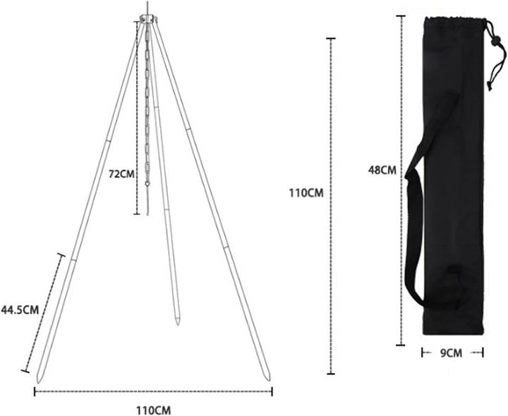 110CM Camping Stativ Lagerfeuer Kochen Stativ Outdoor Grillrost Stand Halterung Hängekette Verstellb