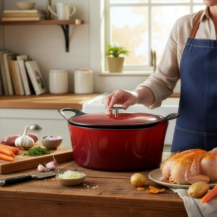 Cuisinox C61180WX38871 Volcan Bräter, oval, 35 cm, Gusseisen, emailliert, Rot mit Deckel 35 cm Rot,