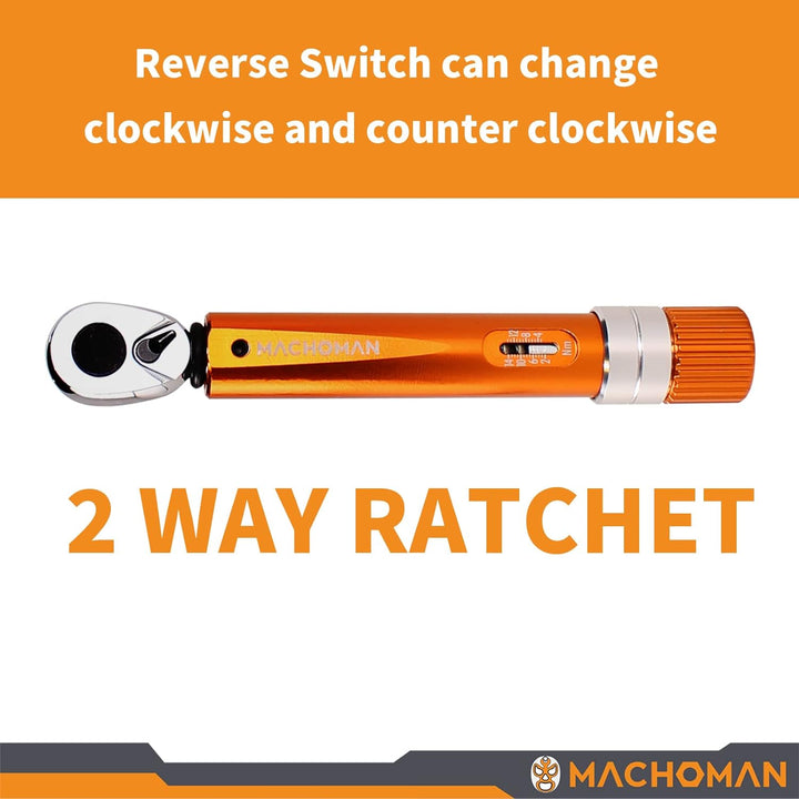 MACHOMAN 1/4" Dr. Taschen-Drehmomentschlüssel 2-14 Nm, Fahrradzubehör mit 10-Bit-Satz und magnetisch
