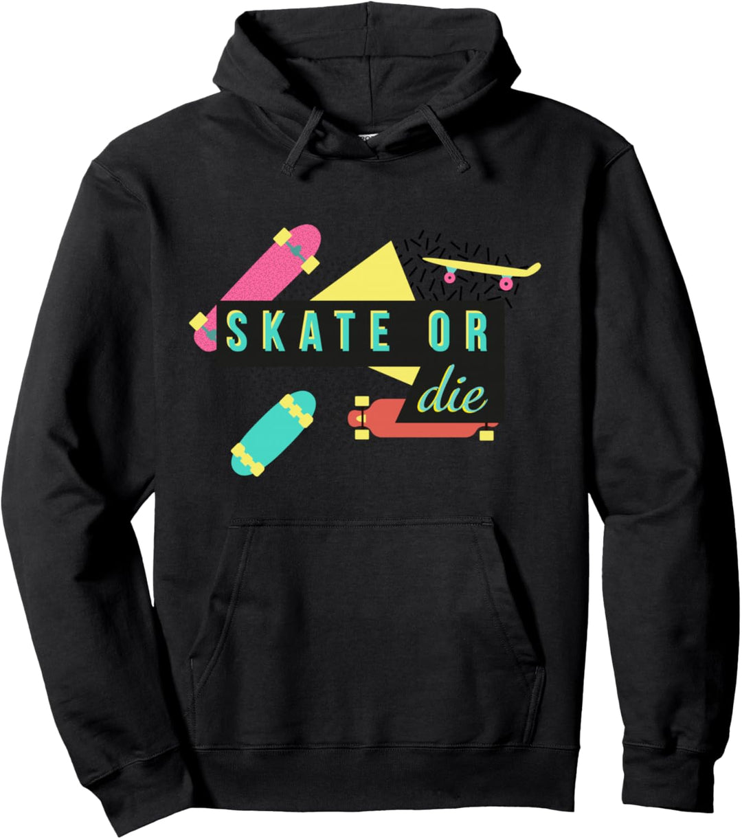 Skate or Die Skateboard-Silhouette im Retro-Stil der 90er Jahre Pullover Hoodie