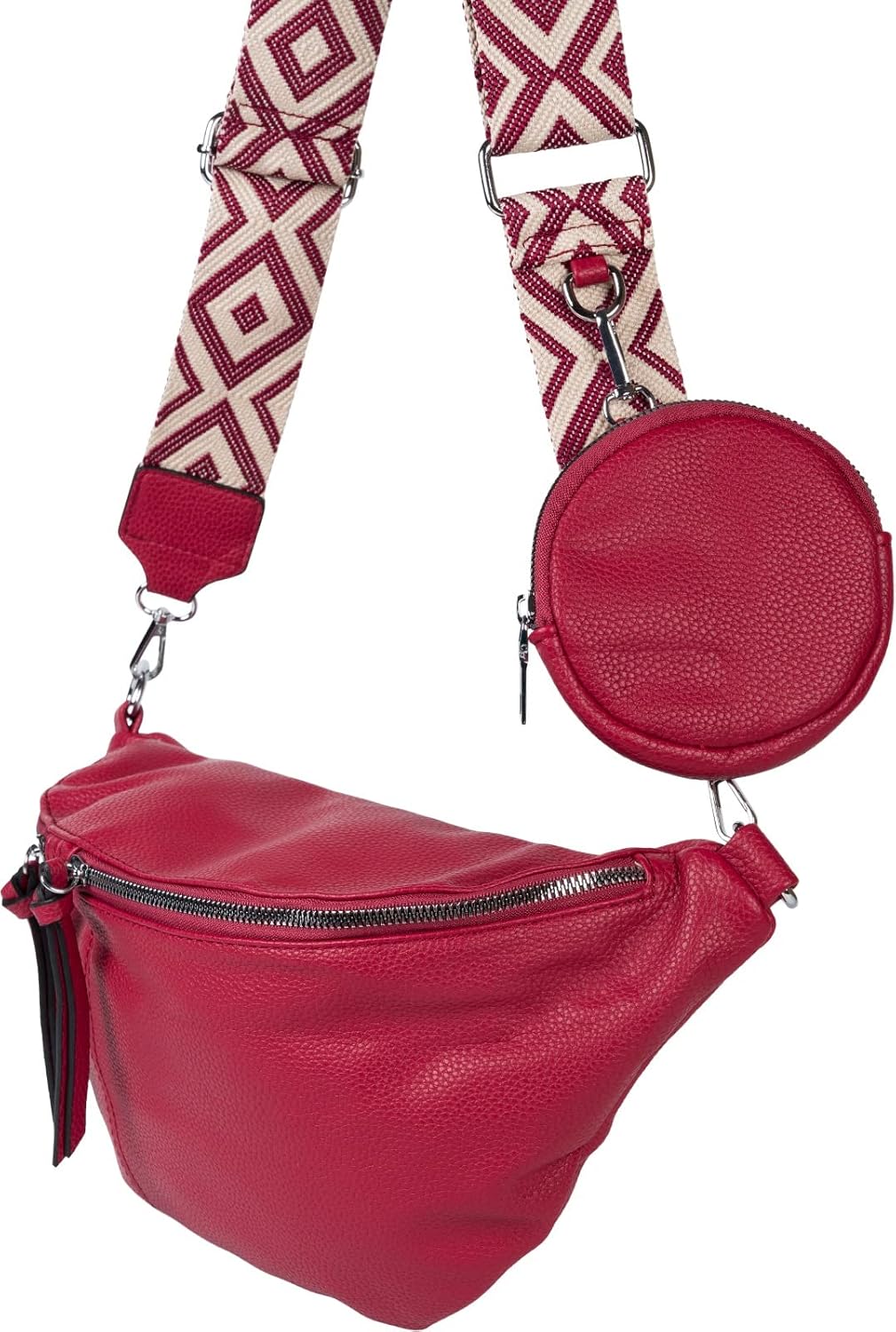 styleBREAKER Damen Halbmond Crossbody Schultertaschen Set 3-Teilig, Schultergurt mit Muster, Schlüss