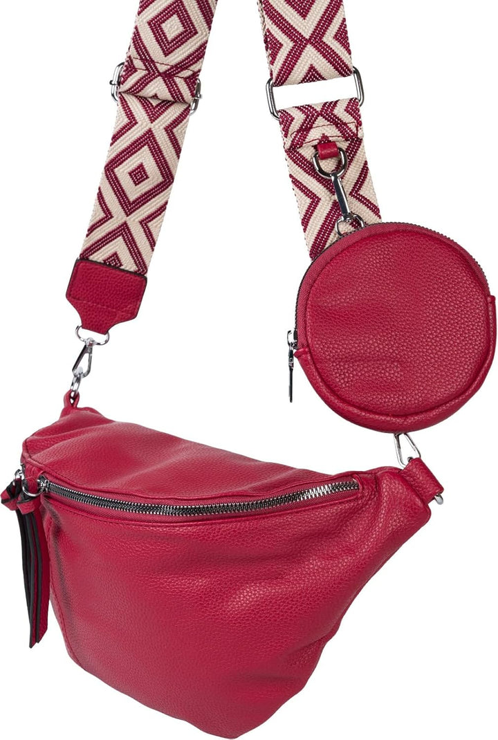 styleBREAKER Damen Halbmond Crossbody Schultertaschen Set 3-Teilig, Schultergurt mit Muster, Schlüss