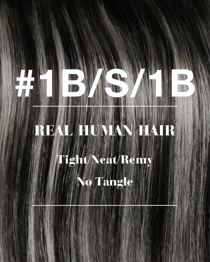 Hetto Tressen Echthaar, Balayage Naturschwarz mit Silber, 35cm, 80g | 100% Remy Haar, Stylbar, knote