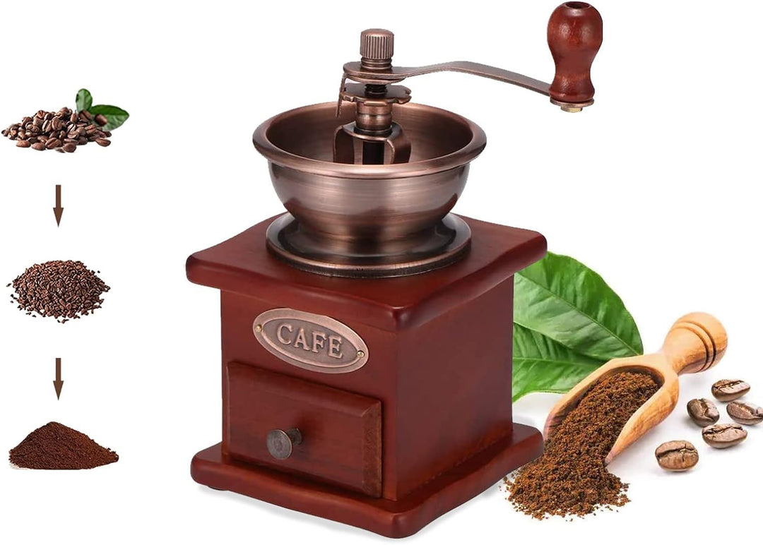Manuelle Kaffeemühle Einstellbare Grobheit Kaffeemühle Mahlwerk Kaffeebohnenmühle Vintage Holz Handm