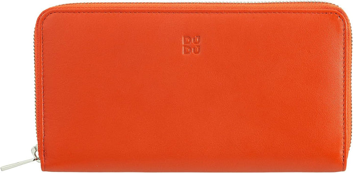 DUDU Grosse Bunte Damenbrieftasche RFID in echtem Leder mit Rundum - Reissverschluss Orange, Orange