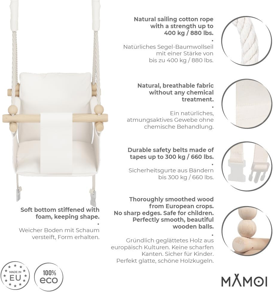 MAMOI® Babyschaukel, Baby schaukel Indoor, Kinderschaukel aus Holz, Holzschaukel für Kinder, Schauke