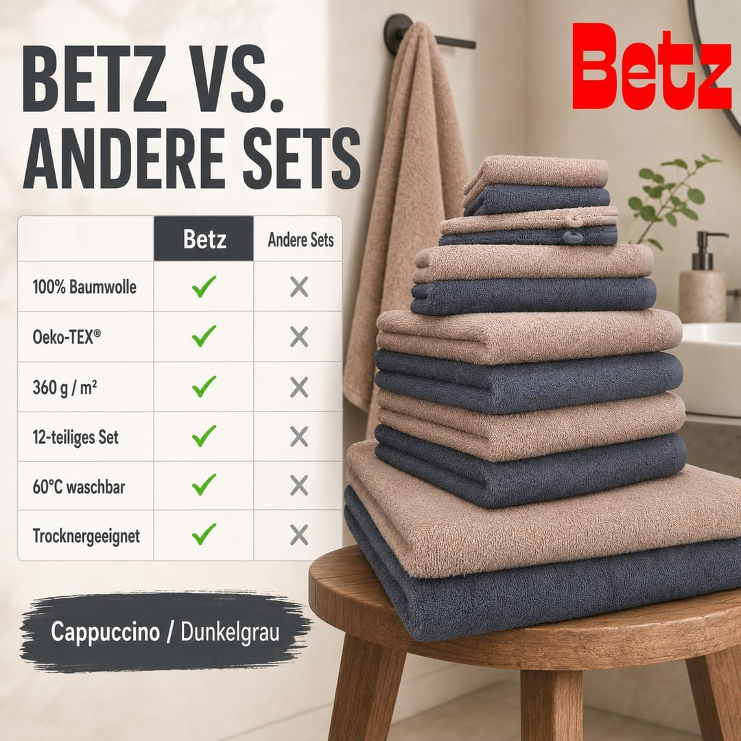 Betz 12 TLG. Handtuch Set Berlin 100% Baumwolle 2 Liegetücher 4 Handtücher 2 Gästetücher 2 Seiflappe