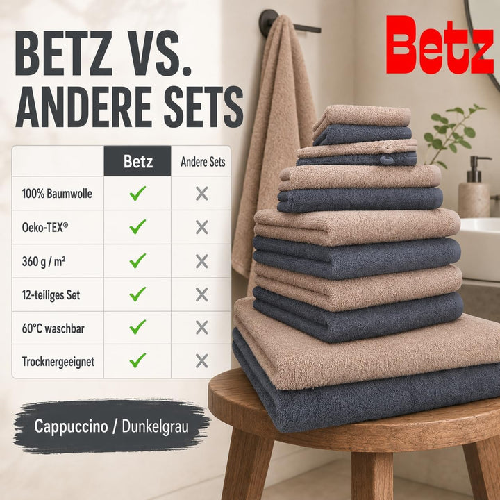 Betz 12 TLG. Handtuch Set Berlin 100% Baumwolle 2 Liegetücher 4 Handtücher 2 Gästetücher 2 Seiflappe