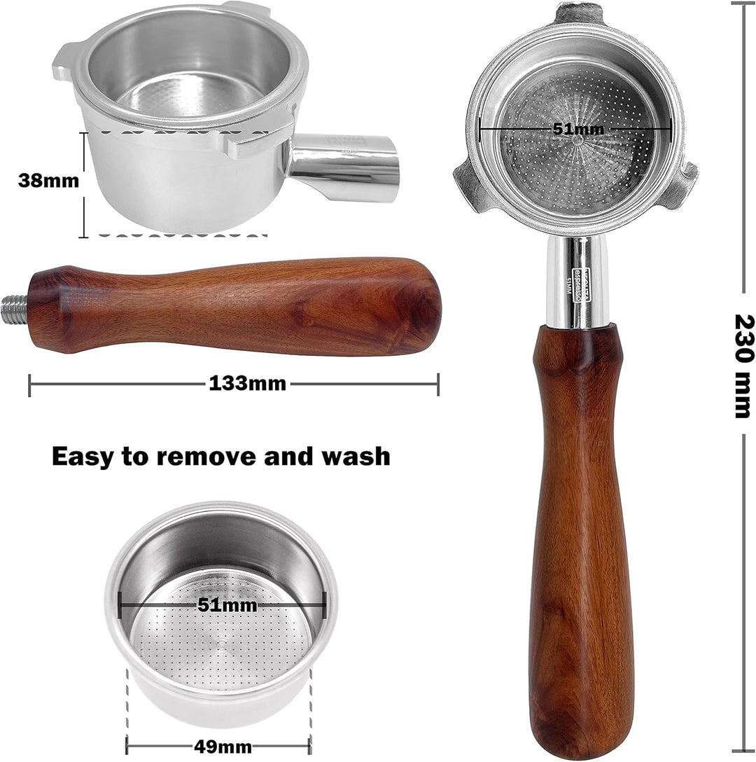 NEOUZA Espresso-Siebträger ohne Boden, 51mm, kompatibel mit Delonghi La Specialista EC9155/93359355/