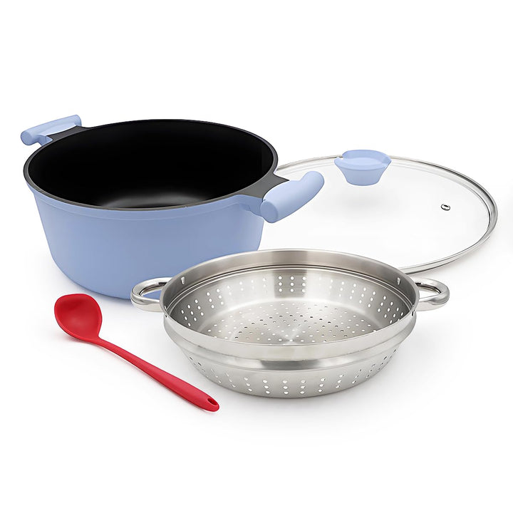 Kochtopf 28 cm mit Deckel, Grosser 6L Stielkasserolle mit Dampfkorb Antihaftbeschichtung-Kasserolle
