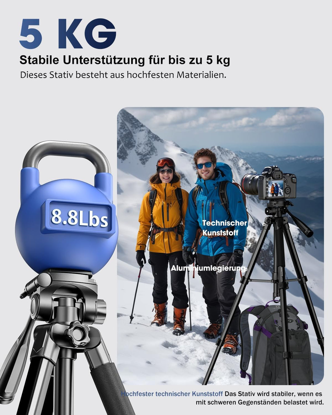 CAMBOFOTO 186cm Kamera Stativ und Einbeinstativ, Professionelles Aluminium Fotostativ für DSLR/Spieg