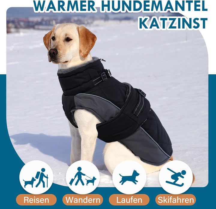 Wintermantel Hund M, Wintermantel Hunde mit Hohem Kragen, Warmer Hundejacke mit D-Ring für Cocker Sp