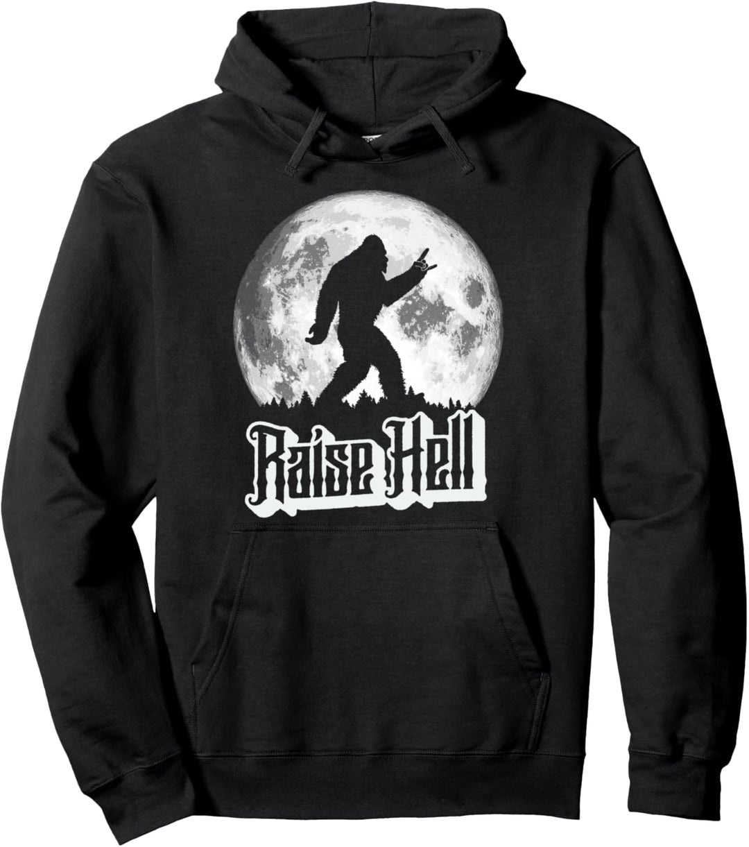 Raise Hell! Rock n' Roll Bigfoot Dude & Moon Pullover Hoodie
