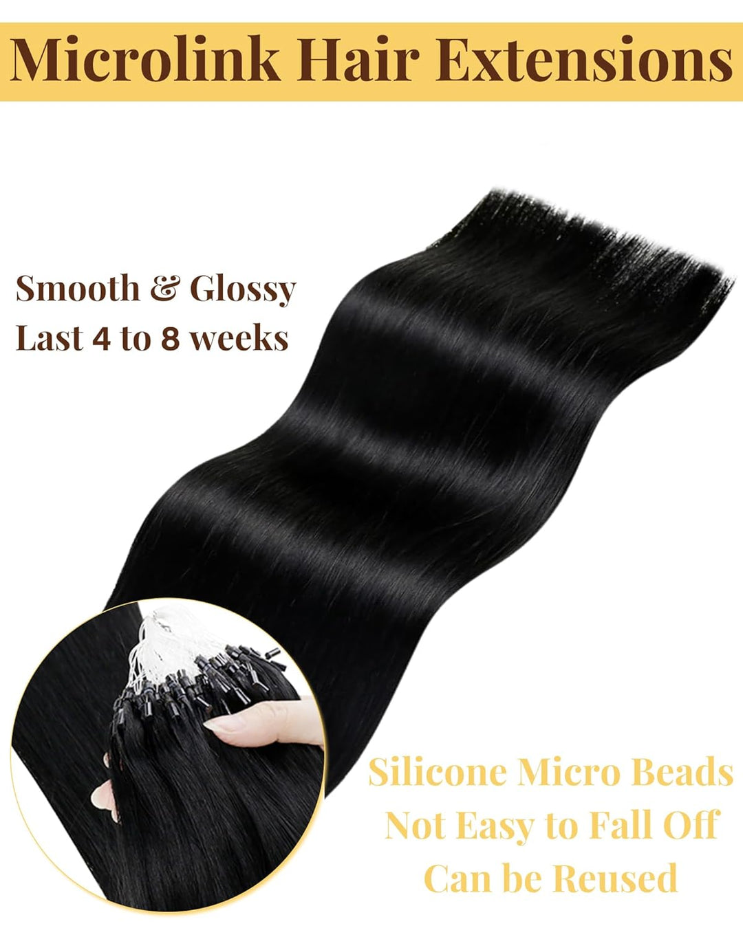 Hetto Microring Extensions Echthaar 45cm 50g Schwarz Haarverlängerung Microring Echthaar Extensions