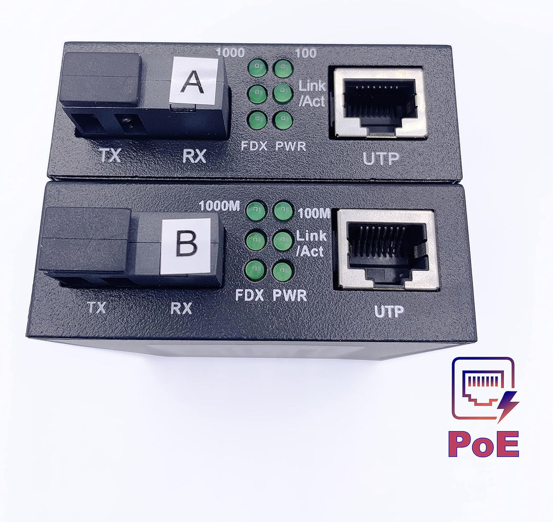 Elfcam® - PoE Gigabit Ethernet LWL Medienkonverter Glasfaser 10/100/1000 Mbps inklusive Mini-GBIC (S