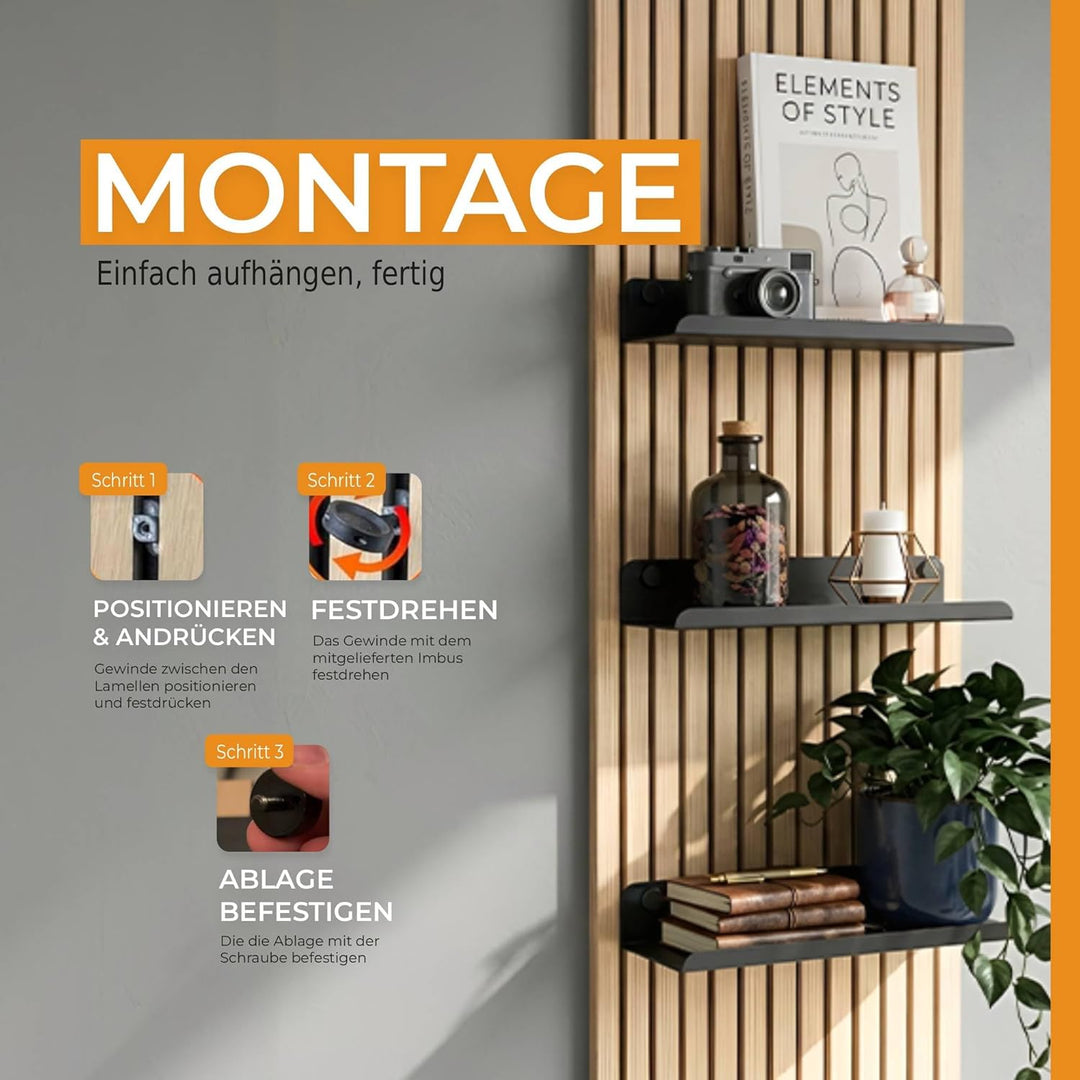HOME LOVE Ablage für Akustikpaneele 52x9 cm – ohne Bohren | Regal für Paneele | Akustikpaneele Zubeh