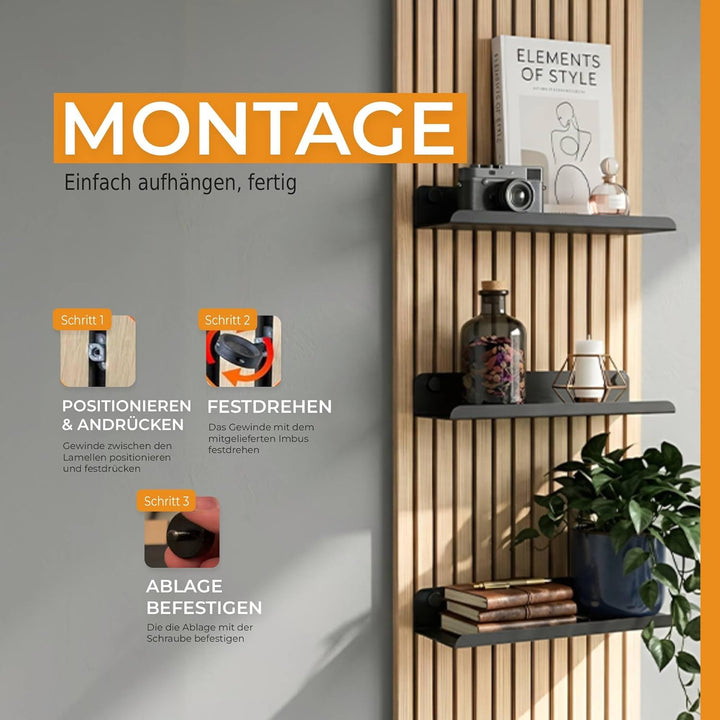HOME LOVE Ablage für Akustikpaneele 52x9 cm – ohne Bohren | Regal für Paneele | Akustikpaneele Zubeh