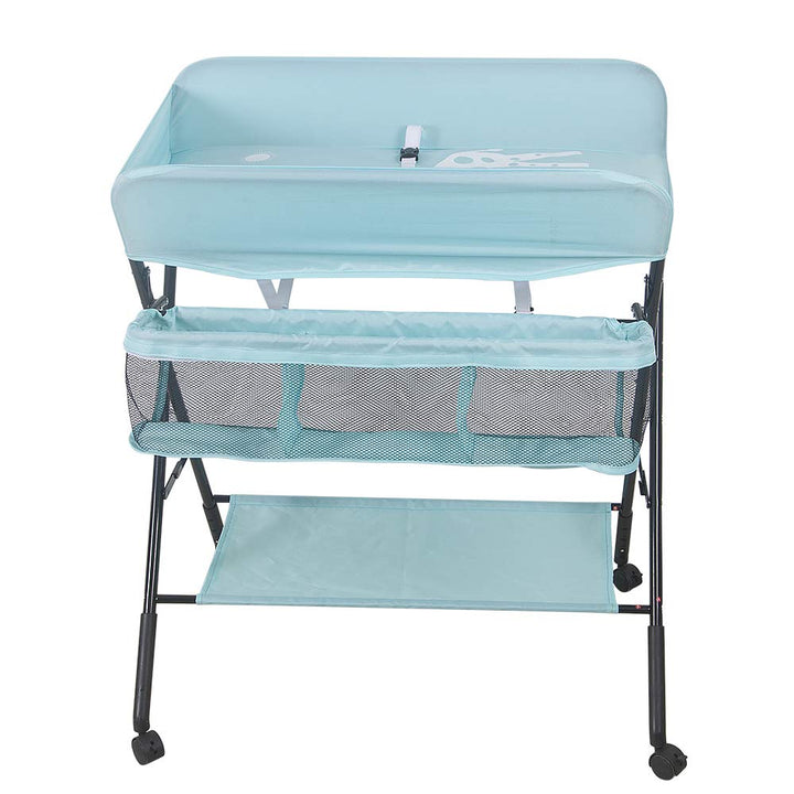 Baby Wickeltisch Klappbar, Höhenverstellbare Wickelkommode mit Sicherheitsgurt und Stauraum, Tragbar