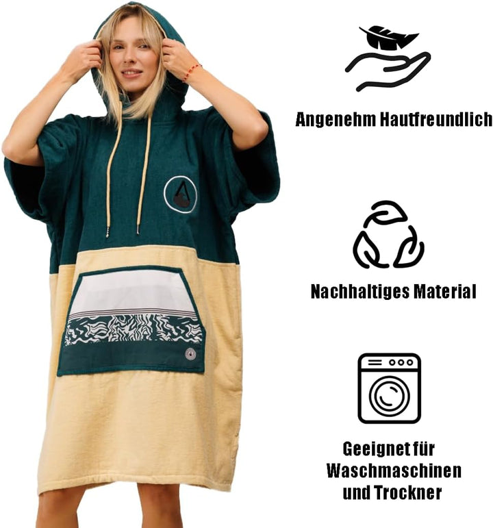 WAVE HAWAII Poncho Petrol Badeponcho 100% Baumwolle für Körpergrössen von 170 - 200 cm Umkleidehilfe