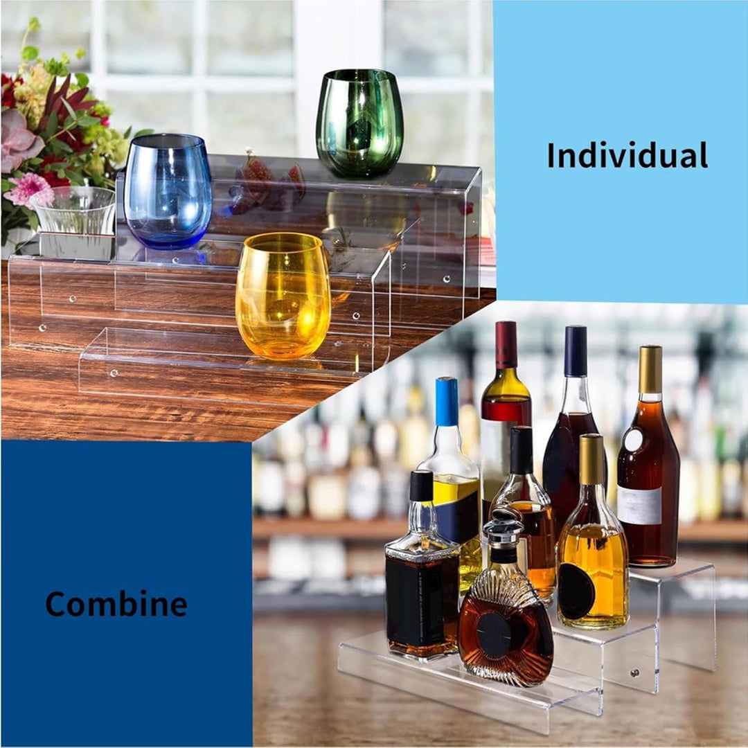 Liquor Bottles, 3-Tier Acrylic Liquor Display Stand, Liquor Bottle Riser Shelf, Wine Bottle Display