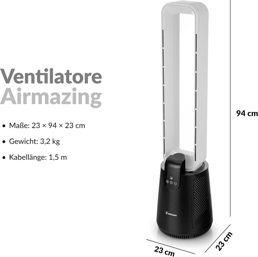 LEHMANN Turmventilator 2-in-1 mit Luftreiniger, 2x Hepa-Filter, leiser Ventilator mit Schlafmodus, 1