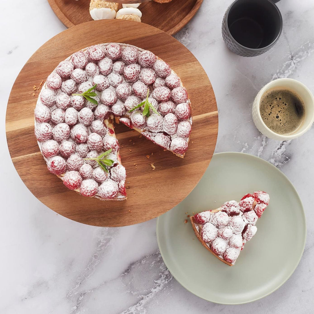 Point-Virgule Tortenplatte mit fuss, torten zubehör und backzubehör, aus Akazienholz, 7.5cm hoch, 28