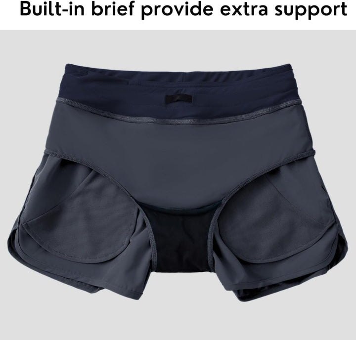WILLIT Damen 3" Badeshorts Badehose Schwimmen Boardshorts mit Kurzliner Taschen Schnelltrockner UVA