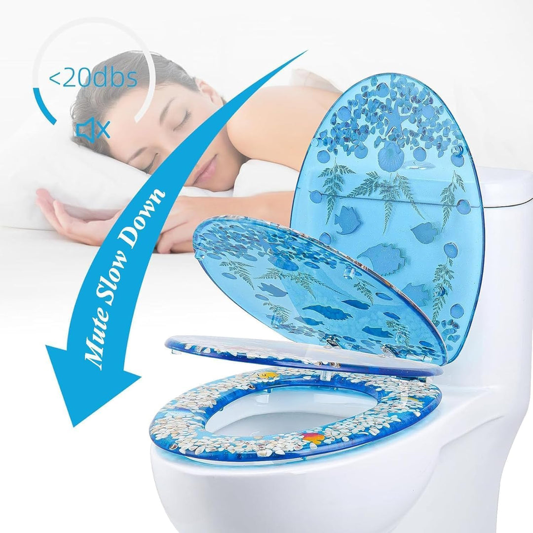 Premium-Toilettensitz aus blauem Ozeanharz, Soft-Close-Funktion mit antibakterieller Wirkung, langsa