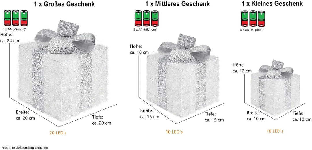 Bambelaa! 3er Led Deko Geschenke Leucht Boxen Timer Weihnachts Dekoration Weihnachtsdeko Beleuchtet
