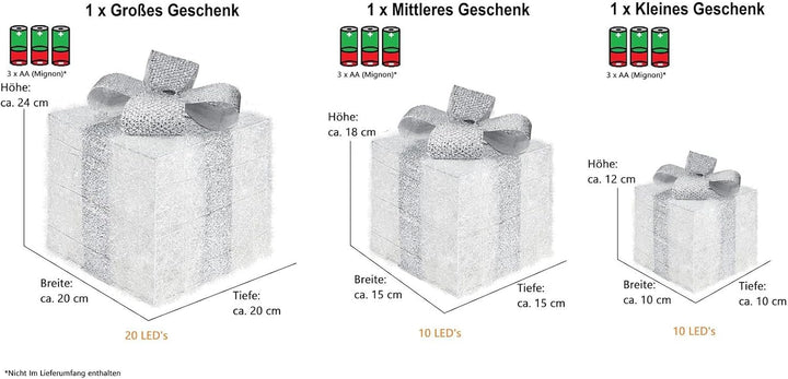 Bambelaa! 3er Led Deko Geschenke Leucht Boxen Timer Weihnachts Dekoration Weihnachtsdeko Beleuchtet