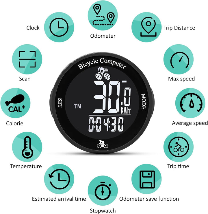 Fahrradcomputer, Drahtloser Fahrradcomputer Wasserdicht Fahrrad Kilometerzähler Multifunktions LCD-B