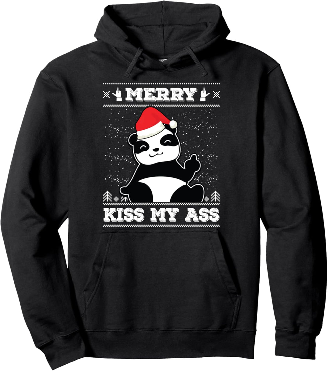 Merry Kiss My Panda Bär Weihnachtsmann Ugly Christmas Sweater Pullover Hoodie
