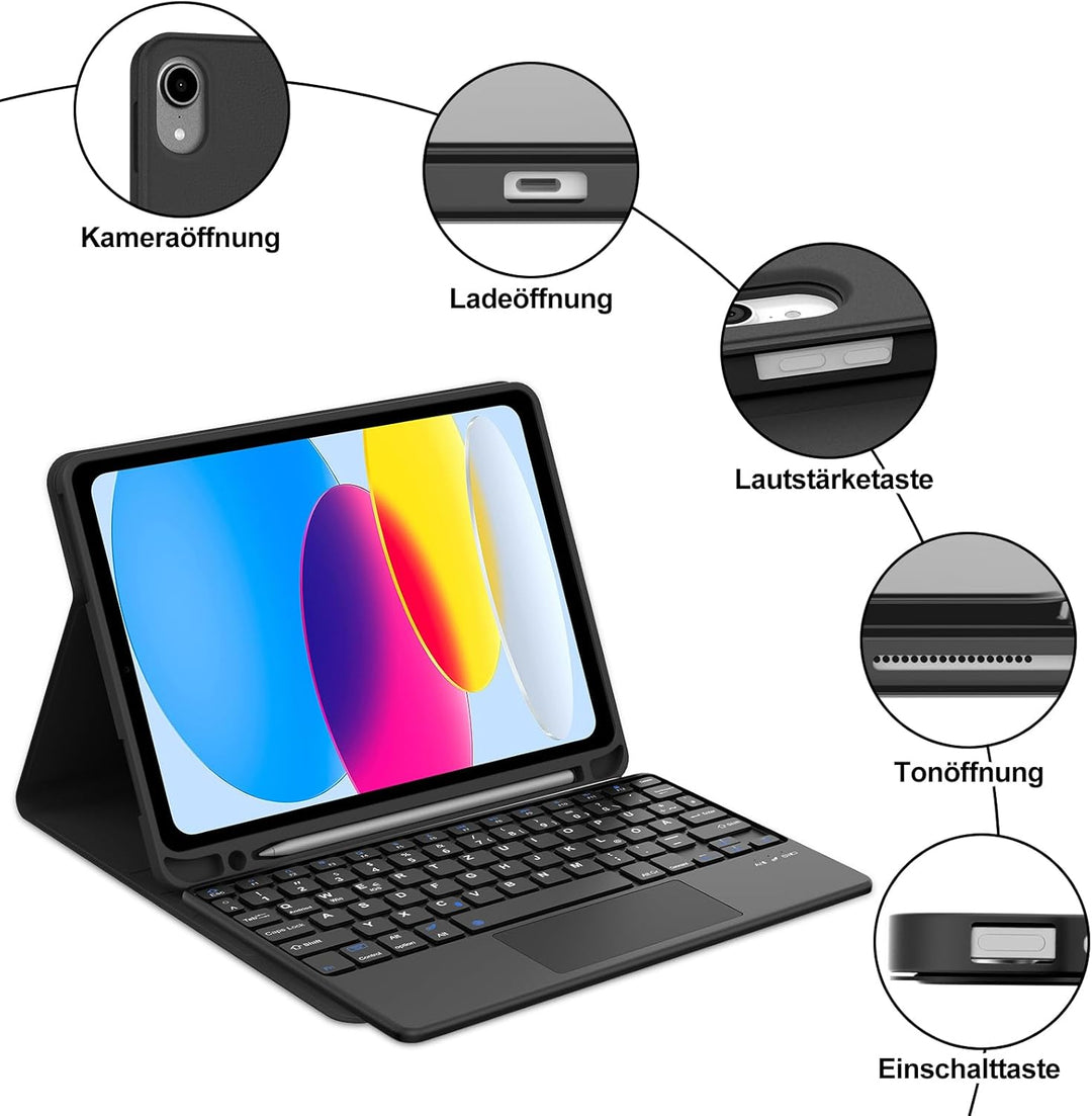 IVEOPPE Hülle mit Tastatur für iPad A16 11 Generation 2025/10 Generation 2022 Con Touchpad, Bluetoot