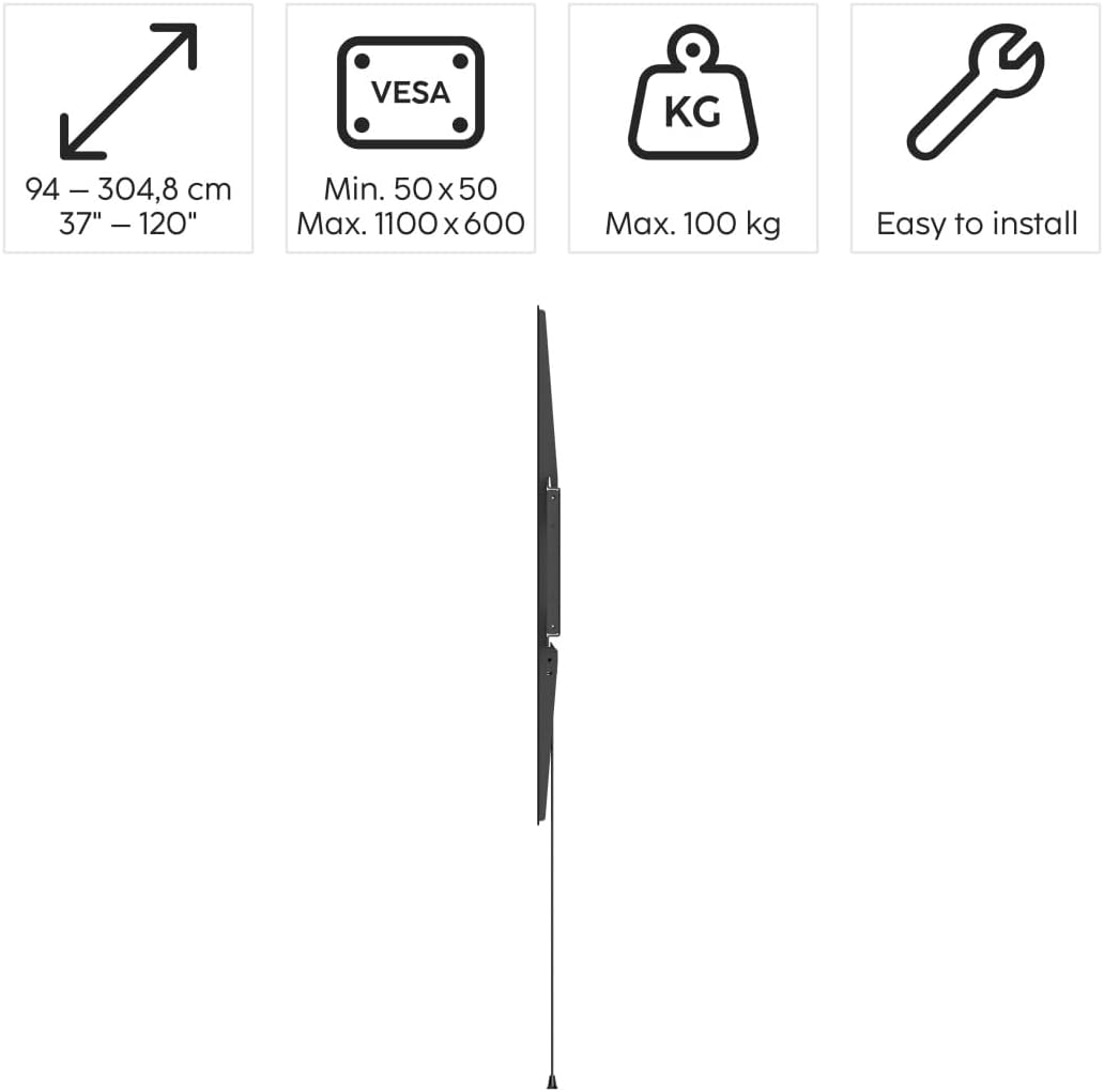 Hama TV Wandhalterung (TV Wandhalterung 120 Zoll, VESA 50x50 bis VESA 1100x600, bis 100 kg, Wandabst