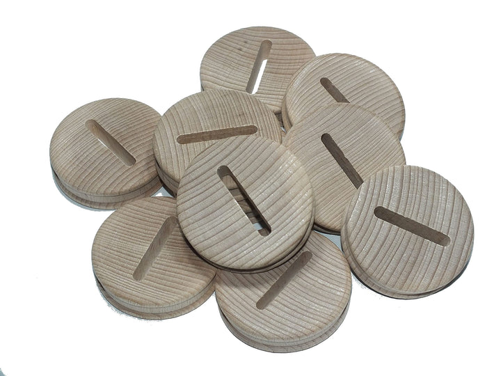 10 x Sparstrumpfscheibe aus Buche mit Schlitz Holzscheibe 5,5 cm Durchmesser