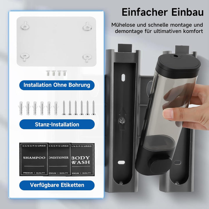 Seifenspender Wandbefestigung, Seifenspender Wandmontage 3 Kammern Duschgelspender Handwaschmittelsp